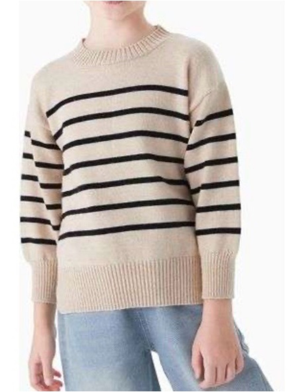 PatPat Girls size 6-7 Y  knit crew sweater, tan/black, NWT